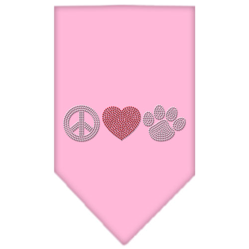 Peace Love Paw Rhinestone Bandana Light Pink Large